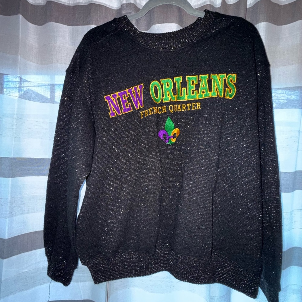 Classic Black New Orleans French Quarter Sweatshirt with Purple & Green Accents
